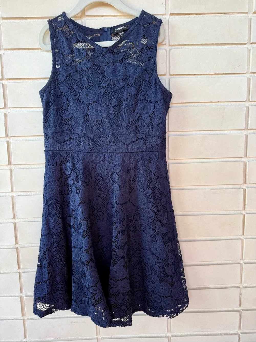 Zunie Navy Lace Dress * Girls Size 10 * Sleeveless * Fully Lined